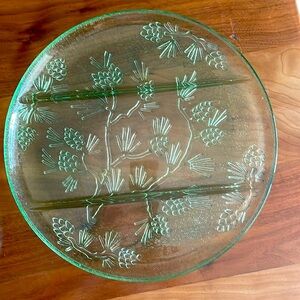 Tiara Indiana Glass Sandwich Plate Ponderosa Pine Chantilly Green